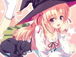  blonde_hair cat hat kusukusu long_hair lying marie_rudel sakura_strasse skirt solo 