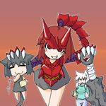  animal_ears armor artist_request cat copyright_request horns lowres mace multiple_girls oekaki oni red_oni weapon 