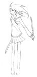  greyscale monochrome original school_uniform serafuku solo ushi_(ushi_manji) wakizashi 