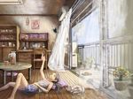  bad_id bad_pixiv_id black_hair book bug butterfly cat curtains doll indoors insect living_room lying original room scenery shirakaba solo yellow_eyes 