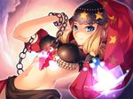  blue_eyes breasts bug butterfly chain covered_nipples dutch_angle hood insect medium_breasts midriff navel odin_sphere solo velvet_(odin_sphere) yashima_takahiro 