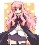  black_legwear brown_eyes cape deyuuku expressionless long_hair louise_francoise_le_blanc_de_la_valliere pentacle pink_hair sketch skirt thighhighs zero_no_tsukaima 