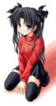  black_legwear fate/stay_night fate_(series) kneeling noritama_(gozen) solo thighhighs toosaka_rin turtleneck zettai_ryouiki 