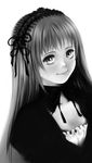  bangs greyscale highres monochrome rozen_maiden solo suigintou toshi_hiroshi 