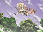  blonde_hair blush broom broom_riding flying hat izumi_yukiru kirisame_marisa multiple_girls multiple_riders patchouli_knowledge touhou witch_hat 