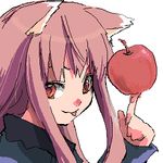  animal_ears apple artist_request balancing food fruit holo index_finger_raised lowres oekaki spice_and_wolf wolf_ears 