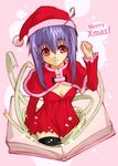  ahoge breasts christmas cleavage haruka_shiya hat mahou_sensei_negima! medium_breasts miyazaki_nodoka purple_hair red_eyes santa_costume santa_hat solo thighhighs 