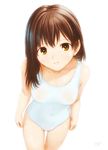  breasts copyright_request highres kobayashi_yuuji medium_breasts nipples one-piece_swimsuit see-through smile solo swimsuit 