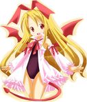  animal_ears blonde_hair bunny_ears demon_girl demon_wings disgaea fang flat_chest flonne flonne_(fallen_angel) gloves leotard long_hair makai_senki_disgaea makai_senki_disgaea_2 makai_senki_disgaea_3 michii_yuuki pointy_ears red_eyes red_wings solo tail wings 