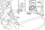  greyscale kotatsu kurosho minami-ke minami_chiaki minami_haruka minami_kana monochrome multiple_girls sketch table 