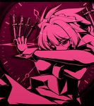  between_fingers braid izayoi_sakuya knife monochrome pink short_hair solo touhou touya_(the-moon) 