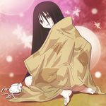  ass black_hair blanket bra haruyama_kazunori komori_kiri lingerie long_hair looking_back lowres pale_skin panties sayonara_zetsubou_sensei smile solo underwear undressing 