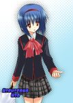  akane_souichi blue_hair bow little_busters! nishizono_mio pink_bow red_eyes short_hair solo 