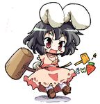  :d animal_ears black_hair blush bunny_ears carrot_necklace dress full_body hammer herada_mitsuru inaba_tewi open_mouth pink_dress puffy_short_sleeves puffy_sleeves red_eyes short_hair short_sleeves simple_background smile solo standing touhou white_background 