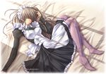  brown_hair closed_eyes glasses long_hair lying maid original pantyhose ruschuto sleeping solo 