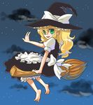  barefoot blonde_hair broom broom_riding feet flying girotin_ginza green_eyes kirisame_marisa sidesaddle solo touhou 