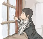  black_hair braid dress long_hair original shirt solo striped striped_shirt tamaru_tokihiko twin_braids window window_writing 