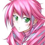 blush close-up drill_hair feldt_grace green_eyes gundam gundam_00 ihara_natsume looking_at_viewer parted_lips pink_hair simple_background solo twintails white_background 