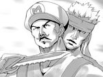  crossover date_(senpen) facial_hair greyscale hat headband knife mario mario_(series) metal_gear_(series) monochrome multiple_boys mustache sketch solid_snake super_mario_bros. 