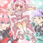  ach bad_id bad_pixiv_id busou_shinki dd_(ijigendd) doll_joints multiple_girls panties pink_hair schmetterling striped striped_panties thighhighs underwear yda 