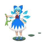  7c animated animated_gif bow cirno frog jumping lowres smile solo touhou wings 