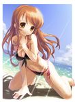  asahina_mikuru barefoot beach bikini cloud day full_body katahira_masashi ocean outdoors side-tie_bikini sky solo suzumiya_haruhi_no_yuuutsu swimsuit 