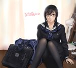  glasses original panties panties_under_pantyhose pantyhose roony school_uniform serafuku skirt solo underwear 