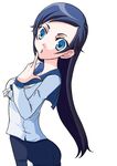  artist_request black_hair blood+ blue_eyes diva_(blood+) long_hair school_uniform simple_background solo 