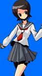  :d black_eyes black_hair black_skirt blue_background blush cowboy_shot hitou_nami long_sleeves looking_at_viewer neckerchief oekaki open_mouth pleated_skirt sailor_collar sayonara_zetsubou_sensei school_uniform serafuku shirono simple_background skirt smile solo 