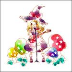  bass_guitar blonde_hair instrument kirisame_marisa lowres mana_(artist) microphone microphone_stand mushroom solo touhou 