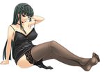  bad_id bad_pixiv_id black_hair breasts chemise cleavage covered_nipples feet hairband kimi_ga_aruji_de_shitsuji_ga_ore_de kuonji_shinra kure_masahiro large_breasts lingerie long_hair red_eyes solo strap_slip thighhighs underwear 