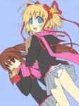  :o blonde_hair blue_eyes brown_hair grey_skirt kamikita_komari little_busters! long_sleeves looking_at_viewer miniskirt multiple_girls natsume_rin open_mouth panties pantyshot pantyshot_(standing) pink_scarf pleated_skirt ponytail red_eyes satomi_yoshitaka scarf short_hair skirt standing underwear upskirt white_panties work_in_progress 