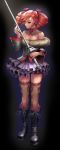  1girl absurdres amy_sorel bare_shoulders boots choker dress drill_hair fishnet_legwear fishnets gothic gothic_lolita highres lips lolita_fashion namco red_hair solo soul_calibur strapless strapless_dress sword thighhighs twin_drills weapon weapons 