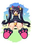  animal_ears bell blue_hair cat_ears chirorian jingle_bell kooh long_hair pangya pink_eyes solo tail tongue twintails 