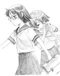  copyright_request glasses greyscale monochrome multiple_girls naruko_hanaharu school_uniform serafuku sketch 