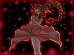  1girl aerith_gainsborough bow brown_hair dress female final_fantasy final_fantasy_vii pink_dress simple_background solo standing 