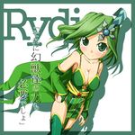  breasts bridal_gauntlets character_name cleavage final_fantasy final_fantasy_iv green_eyes green_hair hair_ornament highres ichigo_yu large_breasts rydia solo thighhighs 