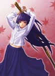  copyright_request kawa_akira leaf long_hair purple_hair solo sword weapon 