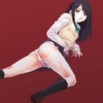  ass bad_id bad_pixiv_id black_hair brown_eyes copyright_request kneehighs nyaou panties school_uniform socks solo underwear 