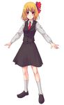  blonde_hair blush hair_ribbon necktie outstretched_arms red_eyes red_neckwear ribbon rumia short_hair solo spread_arms touhou unasaka_ryou 