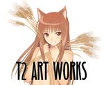  animal_ears holo long_hair nude solo spice_and_wolf tanaka_takayuki wheat wolf_ears 