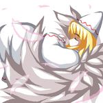  closed_eyes dress fukaiton hat lily_white long_sleeves lowres petals simple_background solo touhou white_background white_dress 