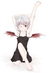  arm_up armpits barefoot full_body lingerie nightgown one_eye_closed plantar_flexion red_eyes remilia_scarlet sacha silver_hair solo stretch touhou underwear wings 