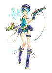  aqua_hair artist_request blue_hair boots copyright_request crosshair gloves gun long_legs pink_eyes science_fiction short_hair solo thigh_gap weapon wide_hips 