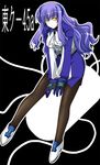  gloves hagane_soushi long_hair lyrical_nanoha mahou_shoujo_lyrical_nanoha_strikers numbers_(nanoha) pantyhose purple_hair solo uniform uno_(nanoha) yellow_eyes 