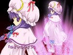  bow capelet crescent hair_bow hasumi_yuu hat long_hair long_sleeves looking_at_viewer looking_back magical_girl mob_cap multi-tied_hair patchouli_knowledge purple_eyes purple_hair solo touhou very_long_hair wallpaper zoom_layer 