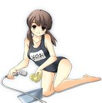  barefoot black_school_swimsuit lowres mori_sonou name_tag one-piece_swimsuit school_swimsuit showering solo sponge suzumiya_haruhi_no_yuuutsu swimsuit yuuji 