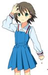  brown_hair green_eyes hair_ornament isurugi_noe jimeko lowres school_uniform serafuku short_hair solo true_tears 