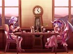  chair chin_rest clock grandfather_clock hat izayoi_sakuya knitting maid multiple_girls remilia_scarlet table takahero touhou wings 