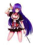  blue_eyes breasts cleavage cowboy_shot cropped_legs dress espgaluda kara_(color) large_breasts long_hair purple_hair seseri_(espgaluda) skirt solo sword weapon 